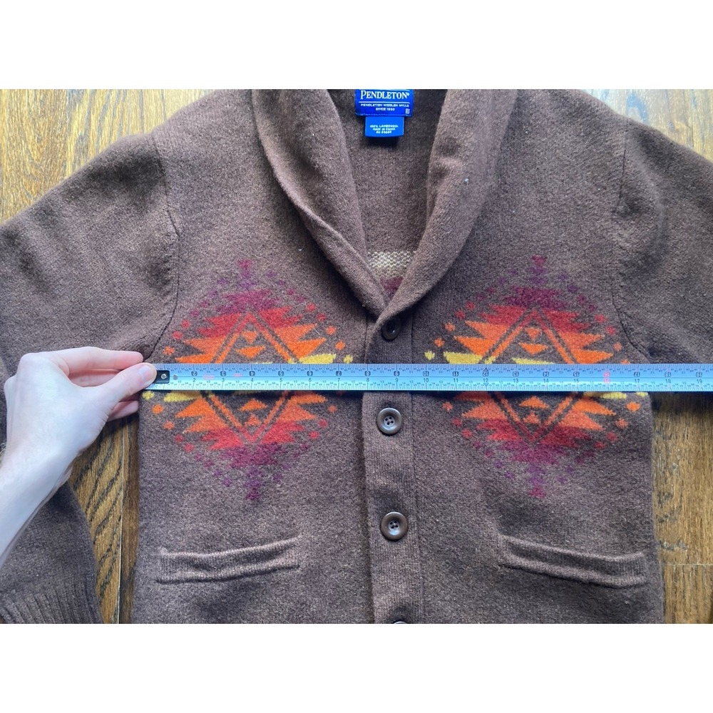 Pendleton Cardigan Sweater Womens XS Shawl Collar Aztec 100% Wool Chimayo Brown - Picture 6 of 9
